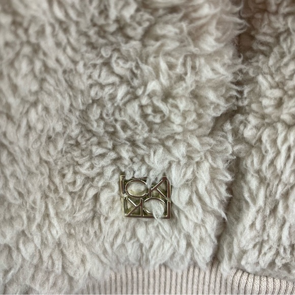 Calvin Klein Tan Zip Front Faux Fur Sherpa Teddy Jacket Gold Details Size M - Picture 8 of 15